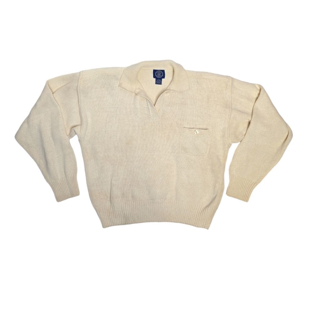 VINTAGE 80s Gap cream chunky knit collared boxy oversized sweater L‎